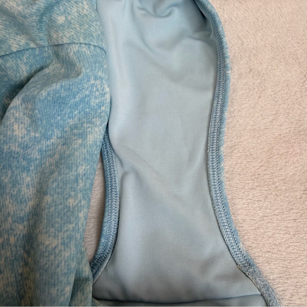 EUC Aerie Tassel Tied Marble Light Blue One Piece Plung Halter Swimsuit Boho - Picture 7 of 8
